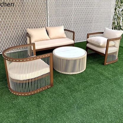 YFY  outdoor rattan sofa courtyard open-air hotel leisure dining chair garden waterproof coffee table combination