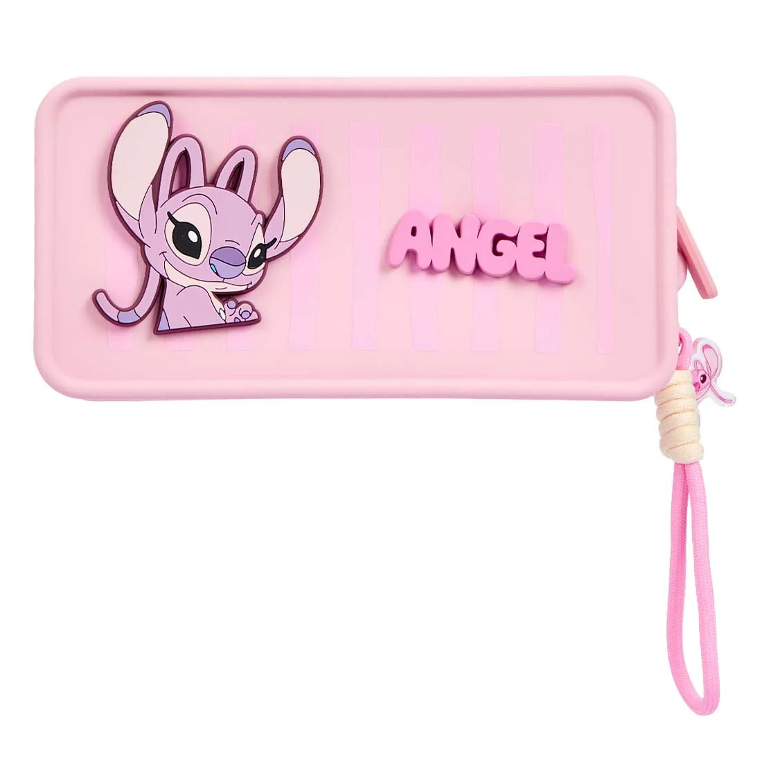 MINISO Disney Stitch Angel Silicone Cosmetic Bag Cute Pink Makeup Organizer Pouch Portable Zipper Toiletry Bag with Wrist Strap