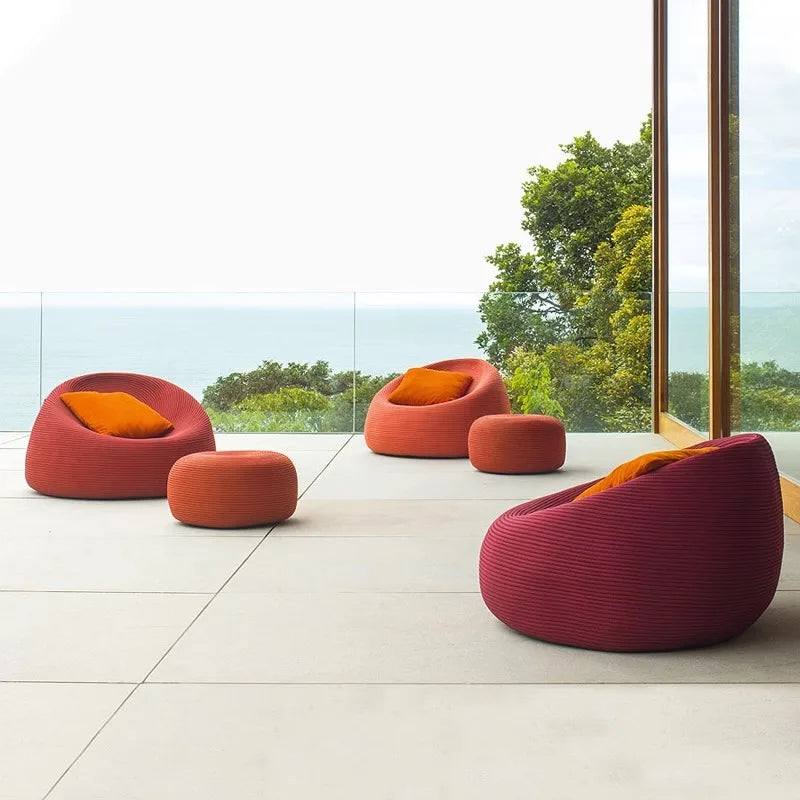！@Nordic Luxury Modern Fabric Rattan Furniture Set Creative Lazy Chair Outdoor Courtyard Living Room Hotel