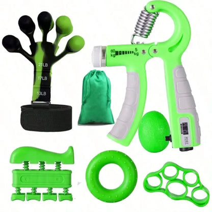 Adjustable Counting Hand Gripper 5-Piece Set: Forearm Trainer, Finger Stretch Rope, Grip Ring & Stress Ball for Strength Trainin