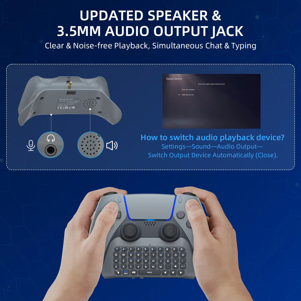 JYS-P5121 Wireless Bluetooth External Keyboard for PS5 Controllers – Built-in Speaker for Voice Chat & Text Input