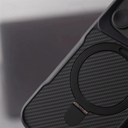Luxury For Magsafe Shockproof Frame Armor Case For iPhone 13 15 12 14 16 17 18 Pro Max Metal Bracket Carbon Fiber Pattern Cover