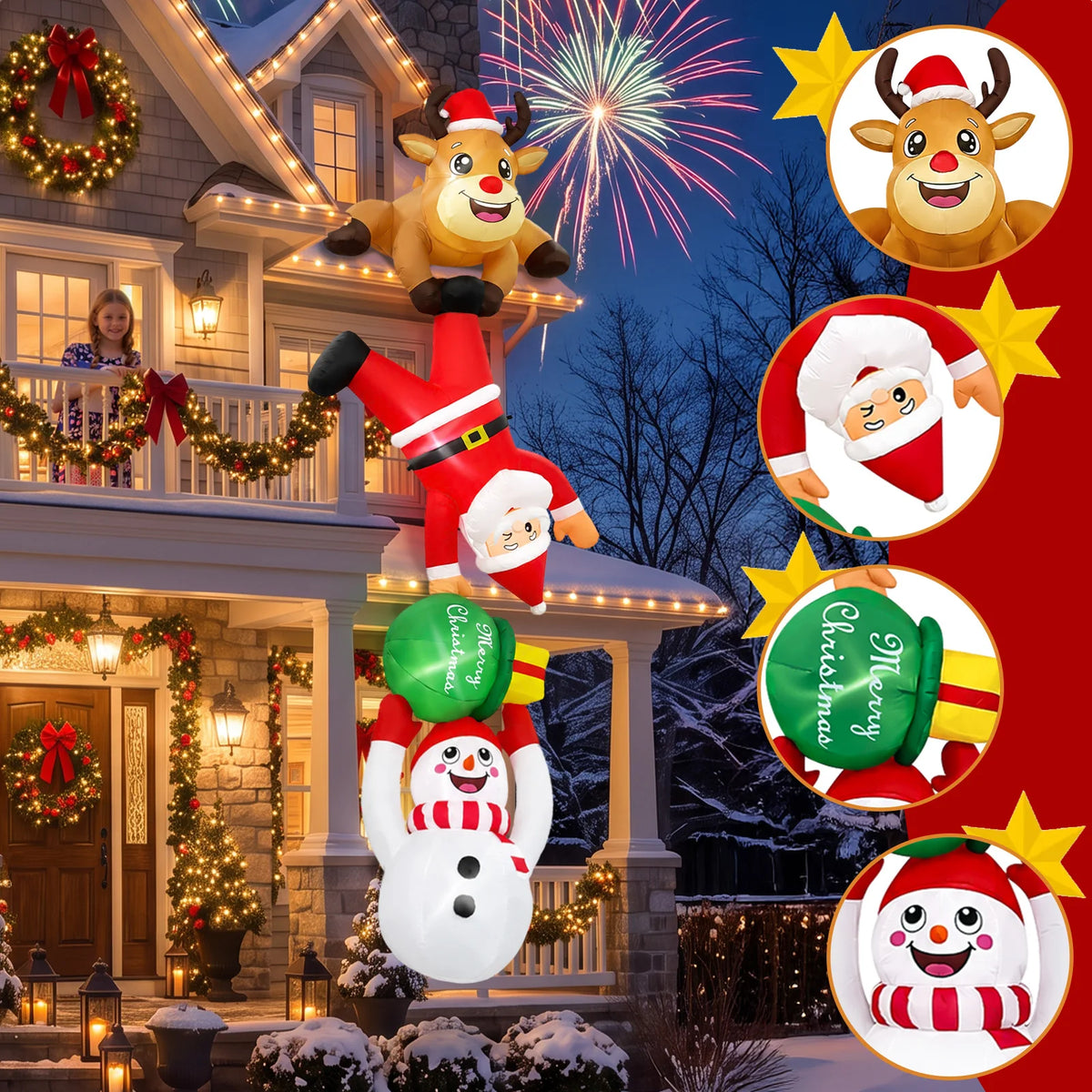12FT Christmas Inflatable Decoration Reindeer Snowman Gift Bag,Suitable for Outdoor Yard Patio Holiday Decor