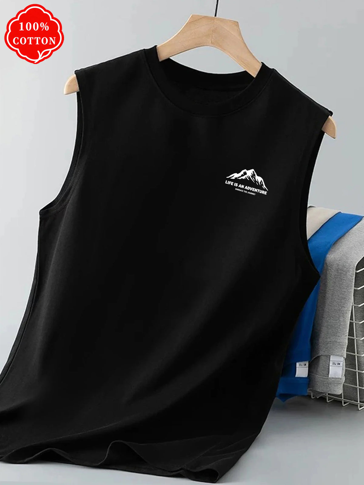 100% cotton men's summer sleeveless top Minimal Mountain Graphic Sleeveless Tee Soft Cotton Daily Wear Streetwear Tank Vest-T76