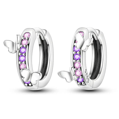 Original 925 Sterling Silver Earrings Sparkling Shining Dreamy Butterfly Hoop Earring for Women Girl Party Birthday Jewelry Gift