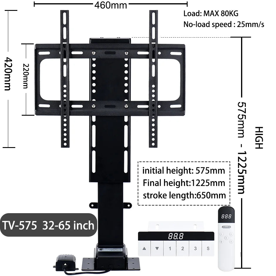 Motorized TV Lift for 32“ ~100" TVs,Height Adjustable TV Stand and Wall Mount Remote Control and Memory Setting Lift TV Bracket