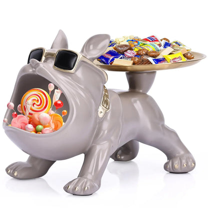 Resin Dog Figurine Statue Craft Animal Ornament with Storage Box Puppy Sculpture Home Decor Artwork