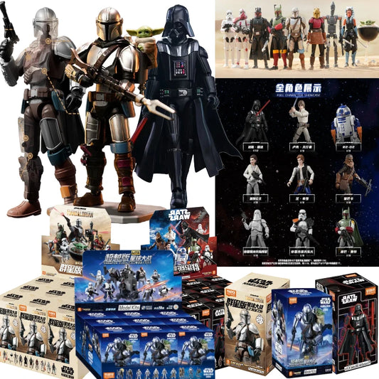 Star Wars Grogu Din Djarin Action Figures Mandalorian Darth Vader Stormtrooper Assembled Model Blind Box Collectible Doll Toys
