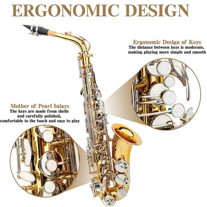SLADE Gold Silver Saxophone Eb Alto Saxophone Brass Body Saxophone Set with Case Reed Sax Accessory Professional Instruments