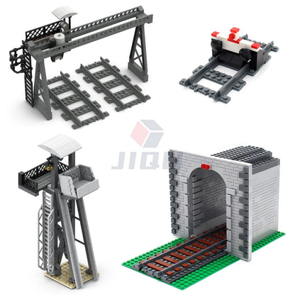 City Traffic Lamp Signpost Railway Barrier Building Blocks MOC Street View Accessories Bricks Speed Limit Indicator Warning Toys