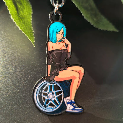 JDM Style Key Chain Sexy Girl 3D Metal Zinc Alloy Keychain Holder Car Motorcycle Key Ring Pendant Wheel Auto Accessories Gift