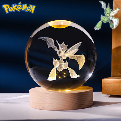 Pokemon 3D Crystal Ball Figure Toys Blastoise Scyther Garchomp Greninja Lugia Ampharos Gengar Glass Ball Night Light Gifts Kids