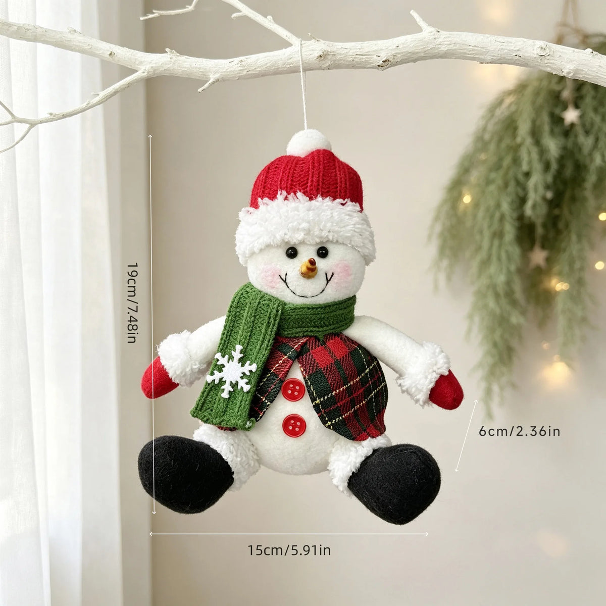 Christmas Tree Plush Hanging Ornaments Santa Snowman Reindeer Doll Pendants Tartan Cloth Xmas Home Holiday Party Decoration Gift