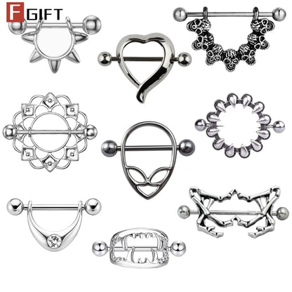 2Pcs 14G 16G Titanium Nipple Barbell For Women Men Gothic Punk Skull Alien Vampire Teeth Nipple Rings Body Meme Piercing Jewelry