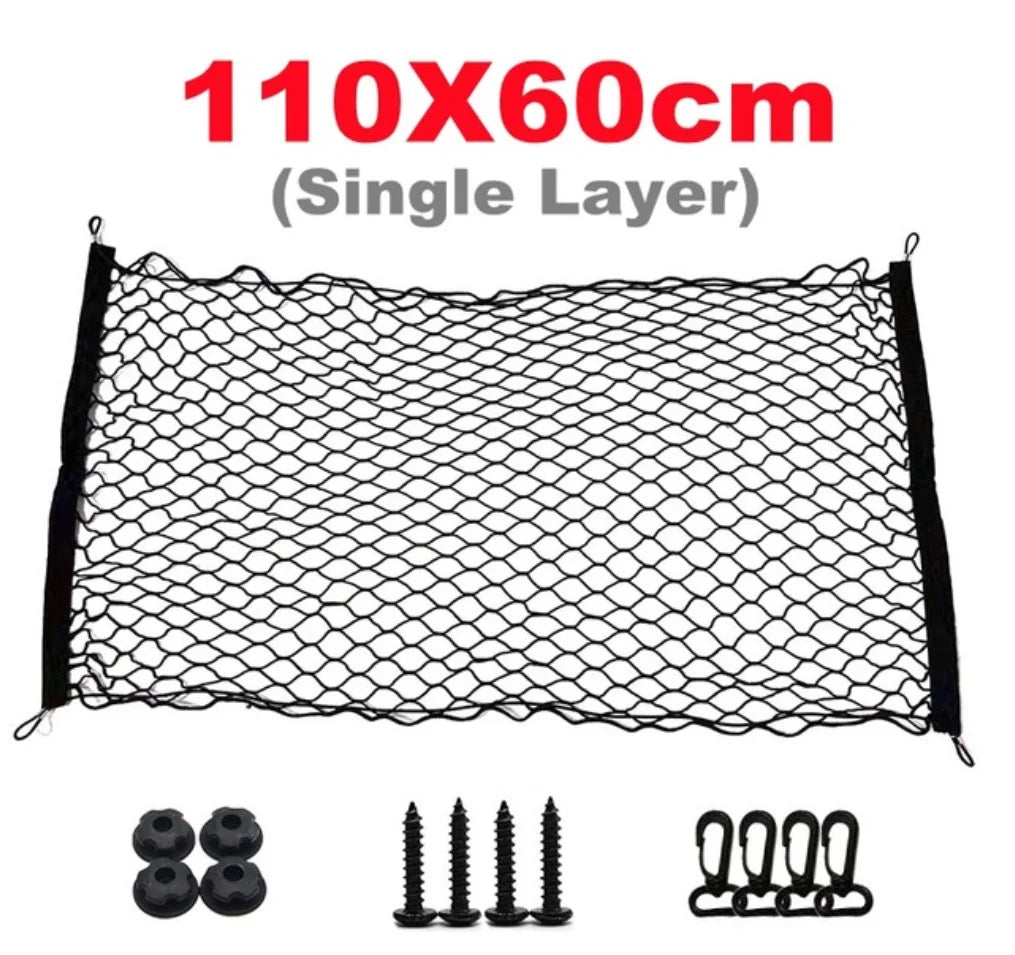 Car Rear Trunk Net Mesh Elastic Nylon Back Cargo Storage Organizer Double Layer Luggage Grocery Holder Universal Car Accessories