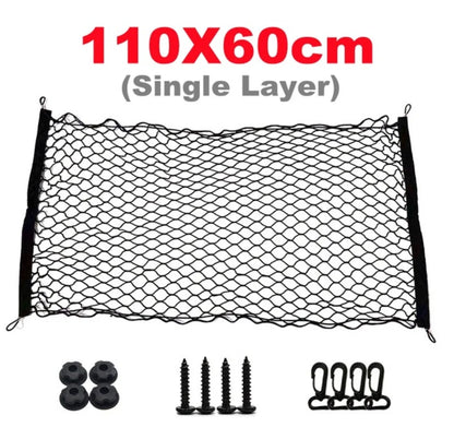Car Rear Trunk Net Mesh Elastic Nylon Back Cargo Storage Organizer Double Layer Luggage Grocery Holder Universal Car Accessories