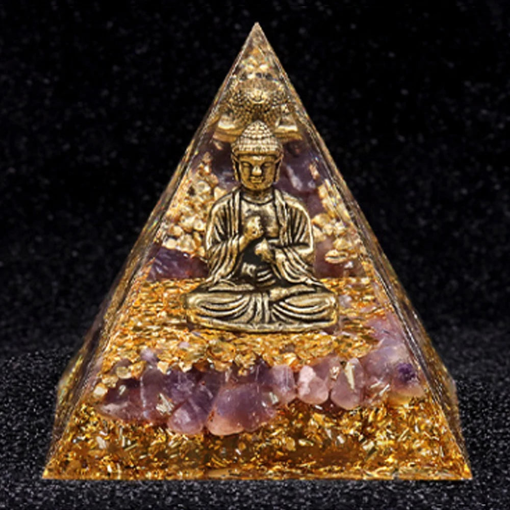 Natural Crystal Energy Generator Pyramid Buddha Lapis Lazuli Amethyst Reiki Healing Resin Pyramid Egyptian Room Decoration 6cm