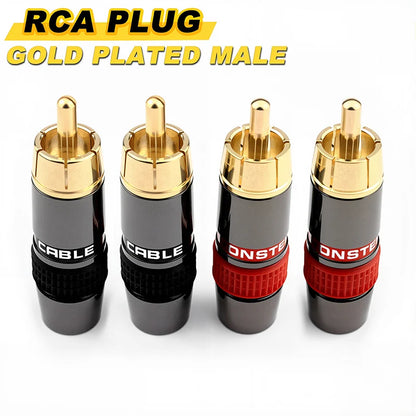 2/4/8/PCS Gold-Plated Monster Copper RCA Male Plug Lotus Solder Plug Extension Socket RCA Wiring Audio And Video Red Black