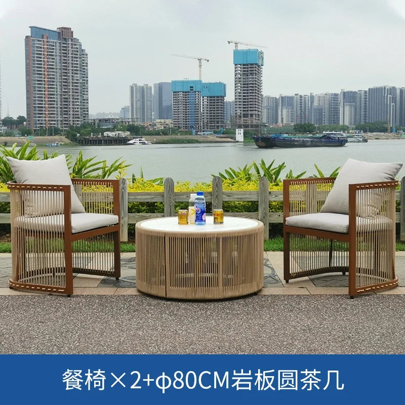 YFY  outdoor rattan sofa courtyard open-air hotel leisure dining chair garden waterproof coffee table combination