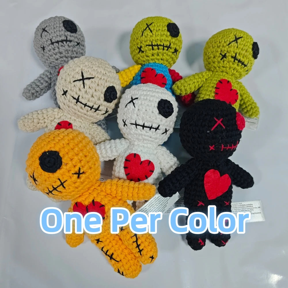 Crocheted Voodoo Doll Handmade Cute Red Heart Yarn Dolls Keychain Halloween Decoration Creative Gift For Party Home Decor