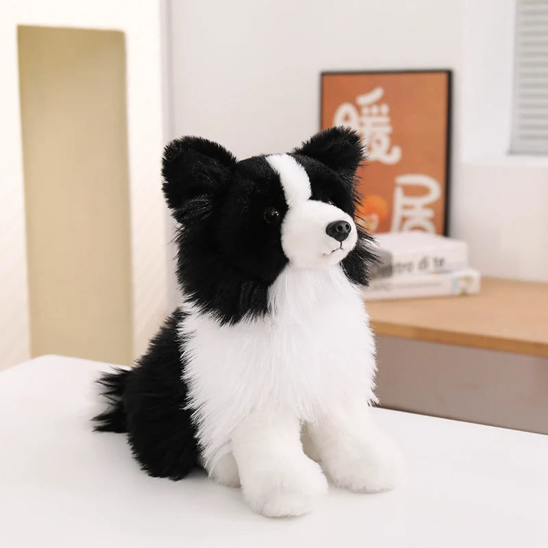 Lifelike Border Collie Plushie Premium Simulation Dog Toy Soft Fluffy Furry Puppy Stuffed Animal Cute Gift for Her
