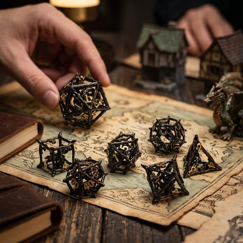 Metal Hollow Filigree 3D Tree Vine Dragon Polyhedral Dice Set For TRPG Tabletop Dice RPG Game Night Table Centerpiece As A Gift