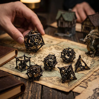 Metal Hollow Filigree 3D Tree Vine Dragon Polyhedral Dice Set For TRPG Tabletop Dice RPG Game Night Table Centerpiece As A Gift