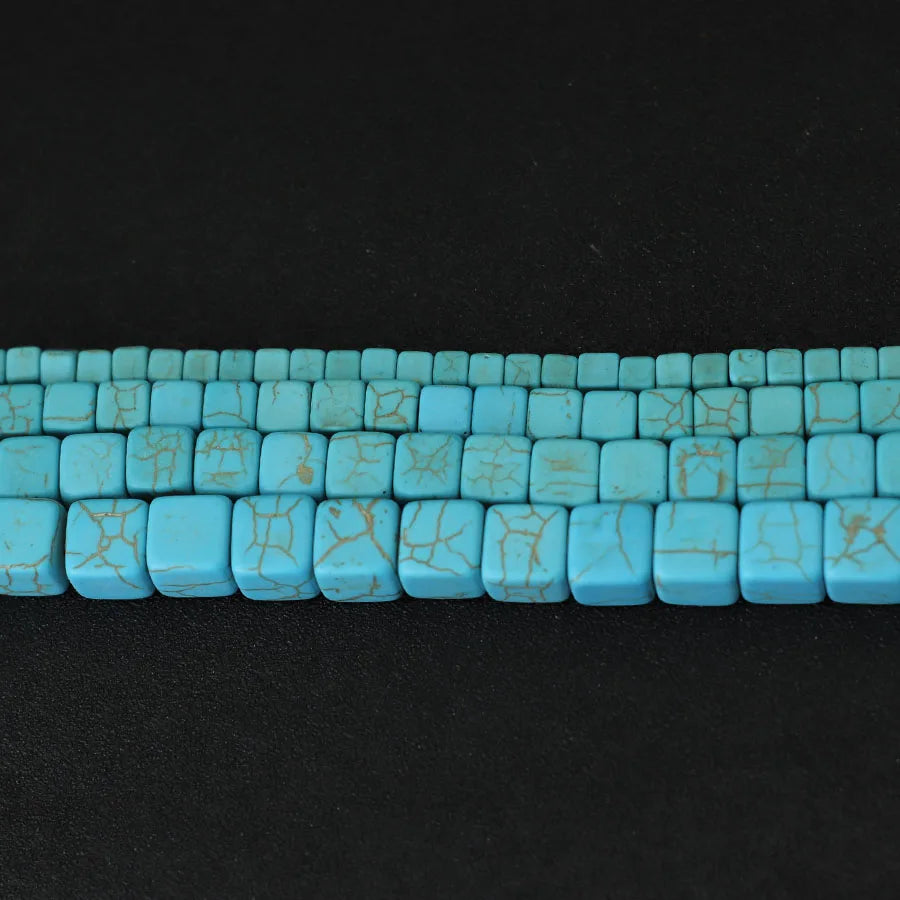 Noter 4/6/8/10mm Real Howlite Stone Beaded For Jewelry Making Square Shape Blue Color Loose Bead DIY Bracelet Necklace Wholesale