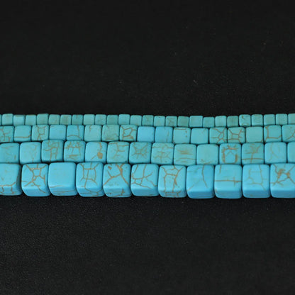 Noter 4/6/8/10mm Real Howlite Stone Beaded For Jewelry Making Square Shape Blue Color Loose Bead DIY Bracelet Necklace Wholesale