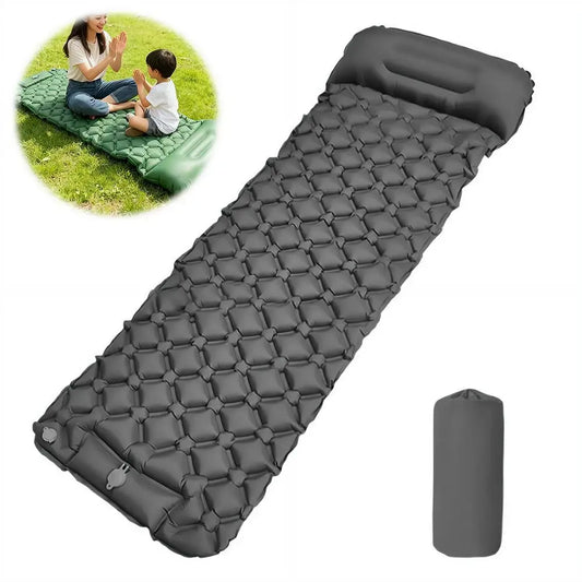 Ultralight Inflatable Camping Sleeping Pad with Integrated Pillow Built in Foot Pump Single Air Mattress Cushion for Tent Hiking