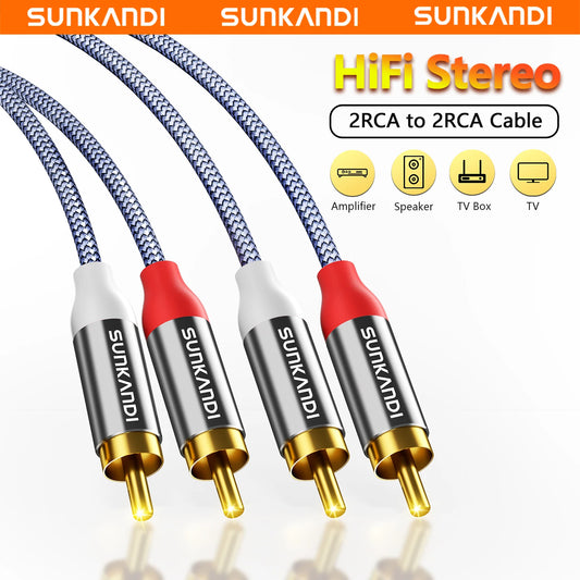 SUNKANDI 2RCA to 2RCA Cable, Gold-Plated 2 RCA Male to 2 RCA Male Stereo Audio Cable for Home Theater, HDTV, Gaming Consoles
