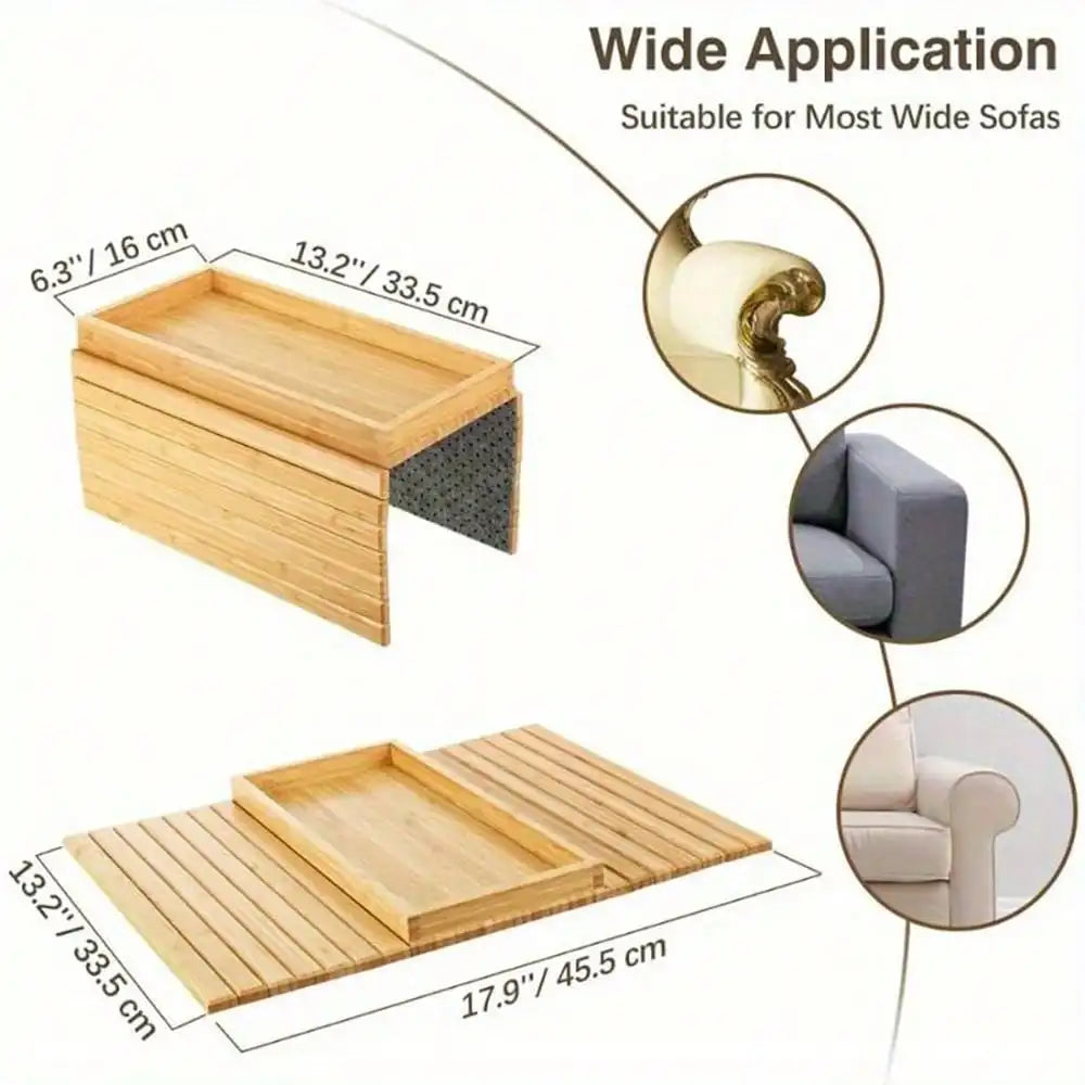 Foldable Bamboo-like Sofa Arm Tray No Assembly Needed, Anti-Dropping Cup Holder Back Anti-Slip Pad Couch Living Room Office Hold