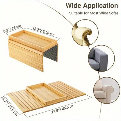 Foldable Bamboo-like Sofa Arm Tray No Assembly Needed, Anti-Dropping Cup Holder Back Anti-Slip Pad Couch Living Room Office Hold