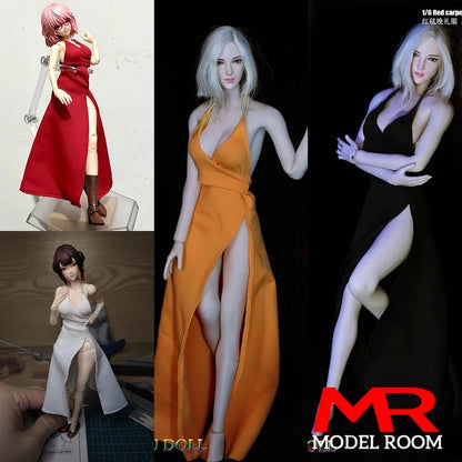 JOA-28 1/6 1/12 Scale Female Deep V High Slit Sexy Evening Dress Model Fit 12'' 6'' Soldier Action Figure Body Dolls