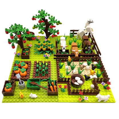 MOC Farm Animals Trees Plants Building Blocks for Kids Compatible Classic Bricks Juguetes Bloques Base Plate Toys for Children