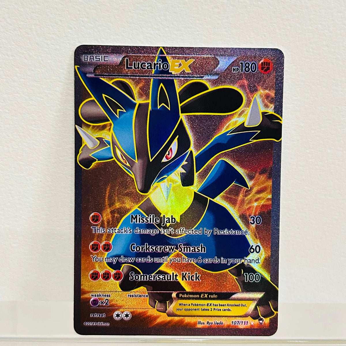 Lucario EX 107/111 English Card Holographic Foil Texture DIY Premium Anime Collection Card