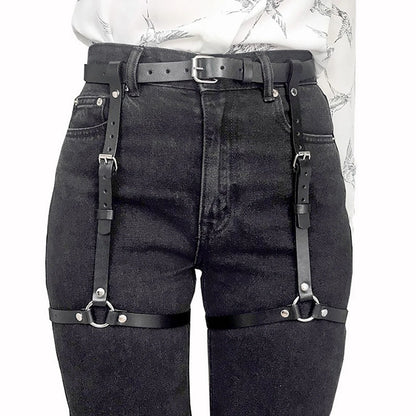 Women's Adjustable PU Leather Garter Belt, Sexy Gothic Punk Thigh Harness Strap, Gothic Lingerie Accessory for Rave Costume