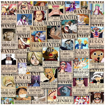 10/30/56PCS Small Anime One Piece Wanted Posters Stickers Cool Cartoon Decal Laptop Diary Phone Decoration Wall Graffiti Sticker