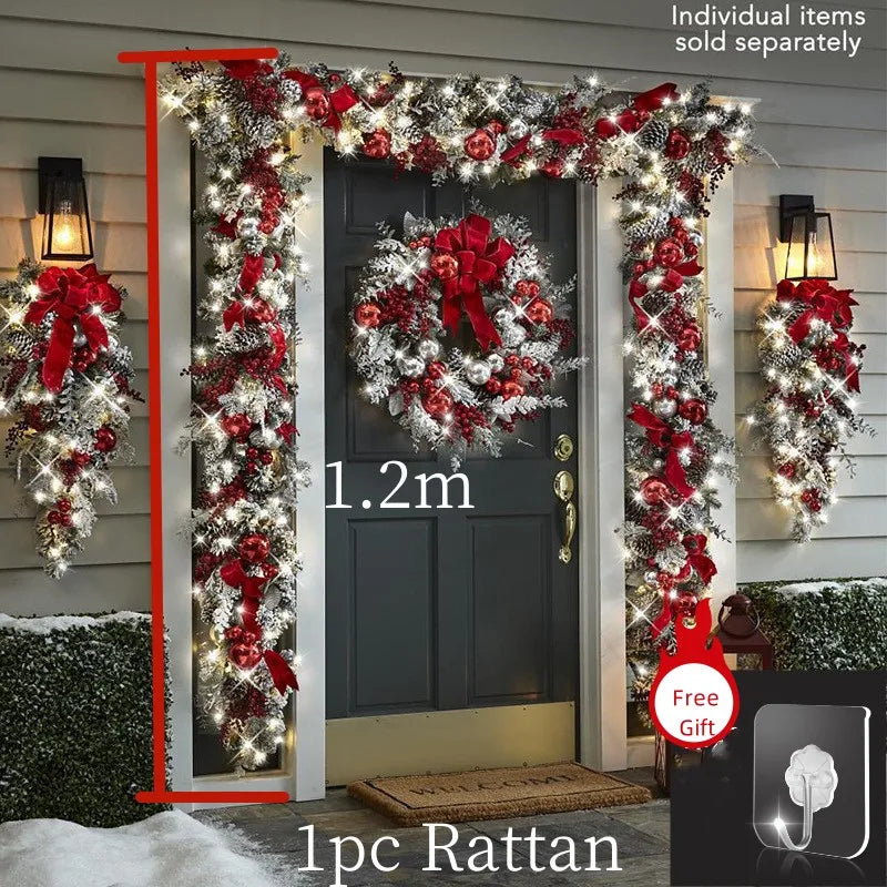 Christmas Wreath Rattan Set Christmas Decorations Bow Flower Garland For Front Door Hanging Christmas Ornaments New Year Decor