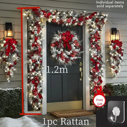 Christmas Wreath Rattan Set Christmas Decorations Bow Flower Garland For Front Door Hanging Christmas Ornaments New Year Decor