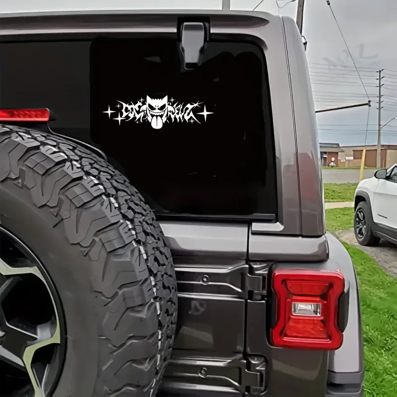 Anime Vinyl Car Decal - Fade-Resistant Sticker for Glass & Metal Surfaces - Black & White Cartoon Design with Stars & Sparkles