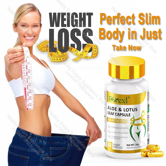Aloe & Lotus Leaf Capsules Flat Tummy Pills, Appetite Suppressant, Detoxification, Preserve Lean