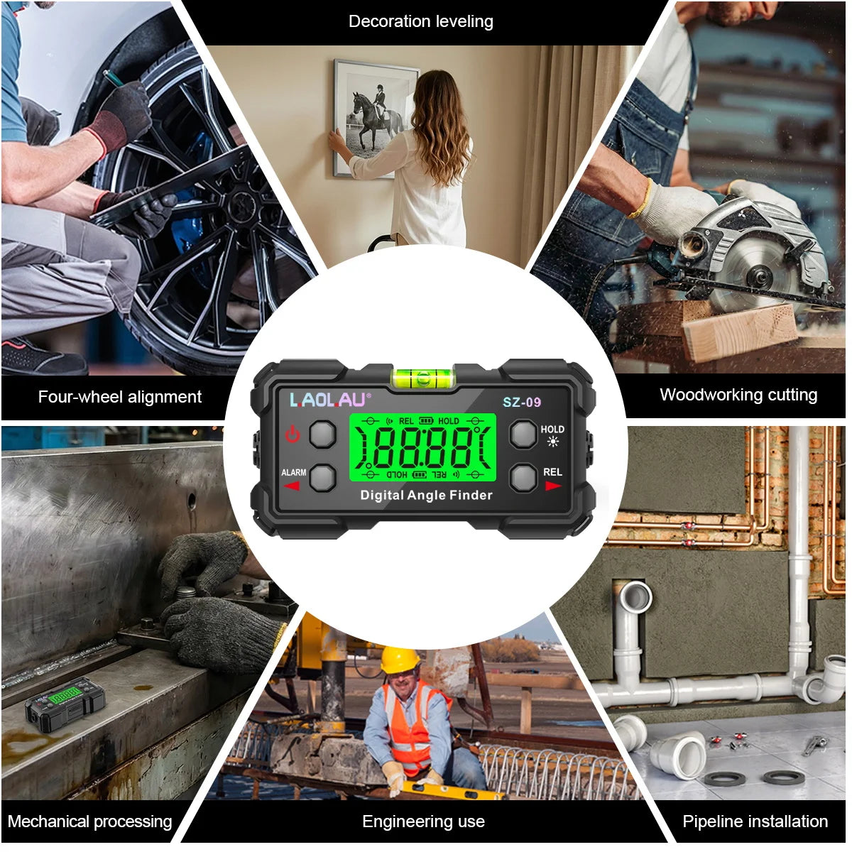 Digital Laser Angle Gauge USB Rechargeable High Precision Inclinometer & Level Box with Dual-Side Laser Lines Magnetic DIY Tools