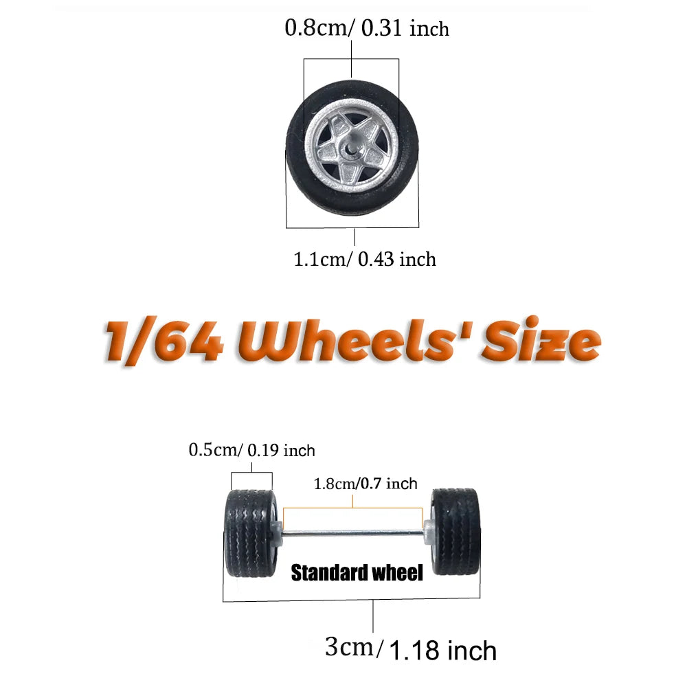 1/64 RLC Premium Wheels with Rubber Slick Tires for 10 Spokes Model Car Refitting Parts D:11mm (1 Set)
