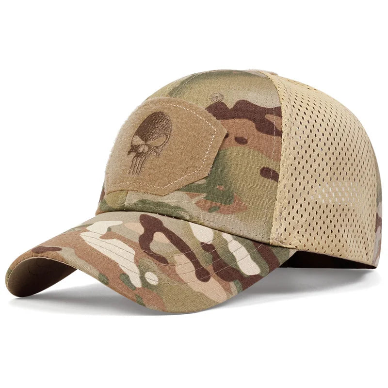 Outdoor Camouflage Adjustable Cap Summer Mesh Breathable Tactical Skull Embroidery Hat Fishing Hunting Snapback Baseball Caps