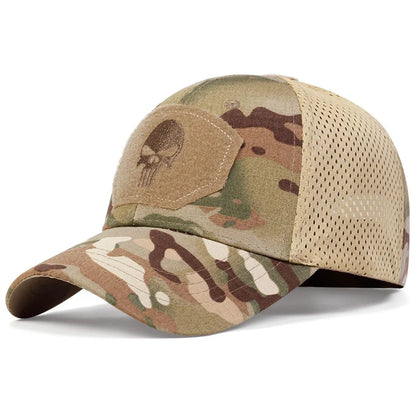 Outdoor Camouflage Adjustable Cap Summer Mesh Breathable Tactical Skull Embroidery Hat Fishing Hunting Snapback Baseball Caps