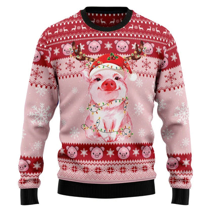 Cute Pink Pig Graphic Ugly Christmas Sweater Men 2026 Merry Christmas Long Sleeve Pullovers Tops Family Festival Sweatshirts