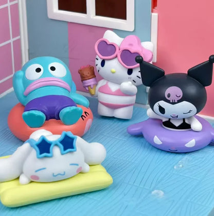 Action Figures Model Summer Swimsuit Blind Box Collection Kt Cat White Kuromi Cinnamon Gashapon Official Genuine Collectible Toy