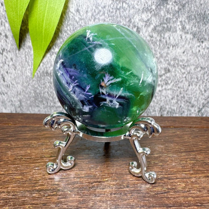Natural Blue Snowflake Feather Fluorite Spheres Stone Healing Crystal Reiki Energy Home Scene Decorations Gifts+Stand