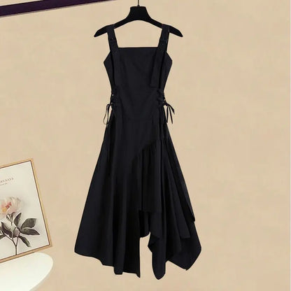 2026 Women's Spring Autumn New Dress Matching Set Female Elegant Short Knitted Sweater+Irregular Sexy Strap Skirt Two Piece Suit